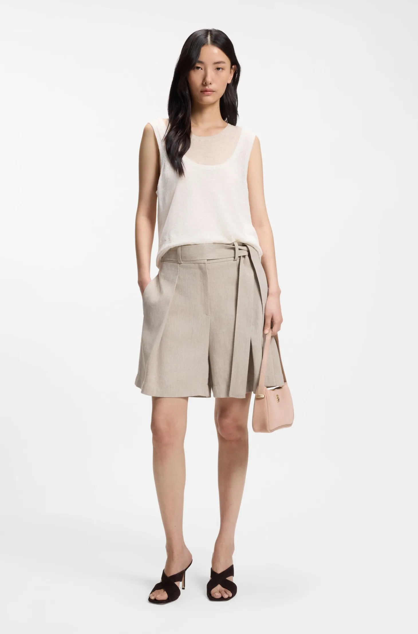 Suede shoulder bag with metallic Double B monogram