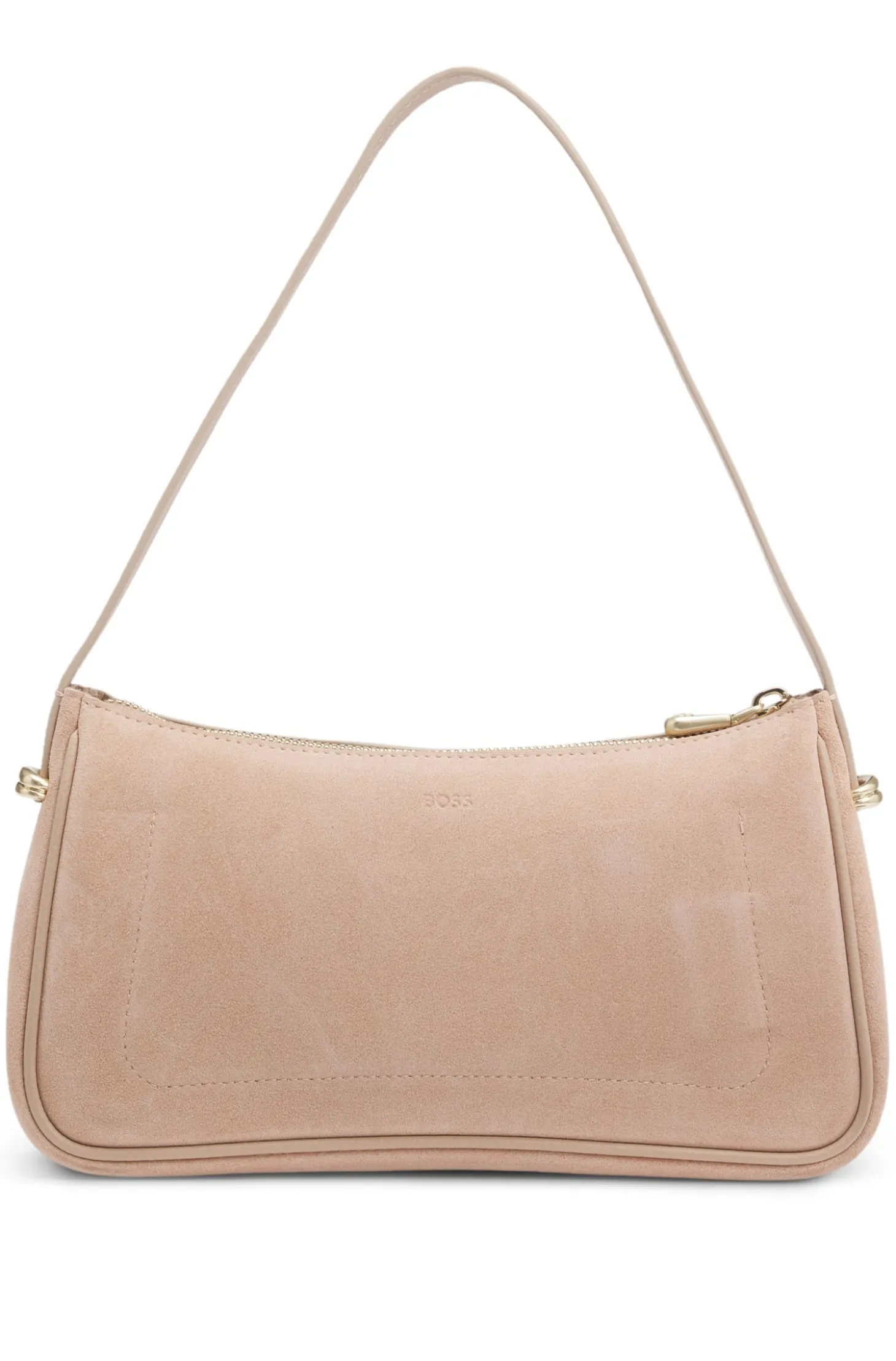 Suede shoulder bag with metallic Double B monogram