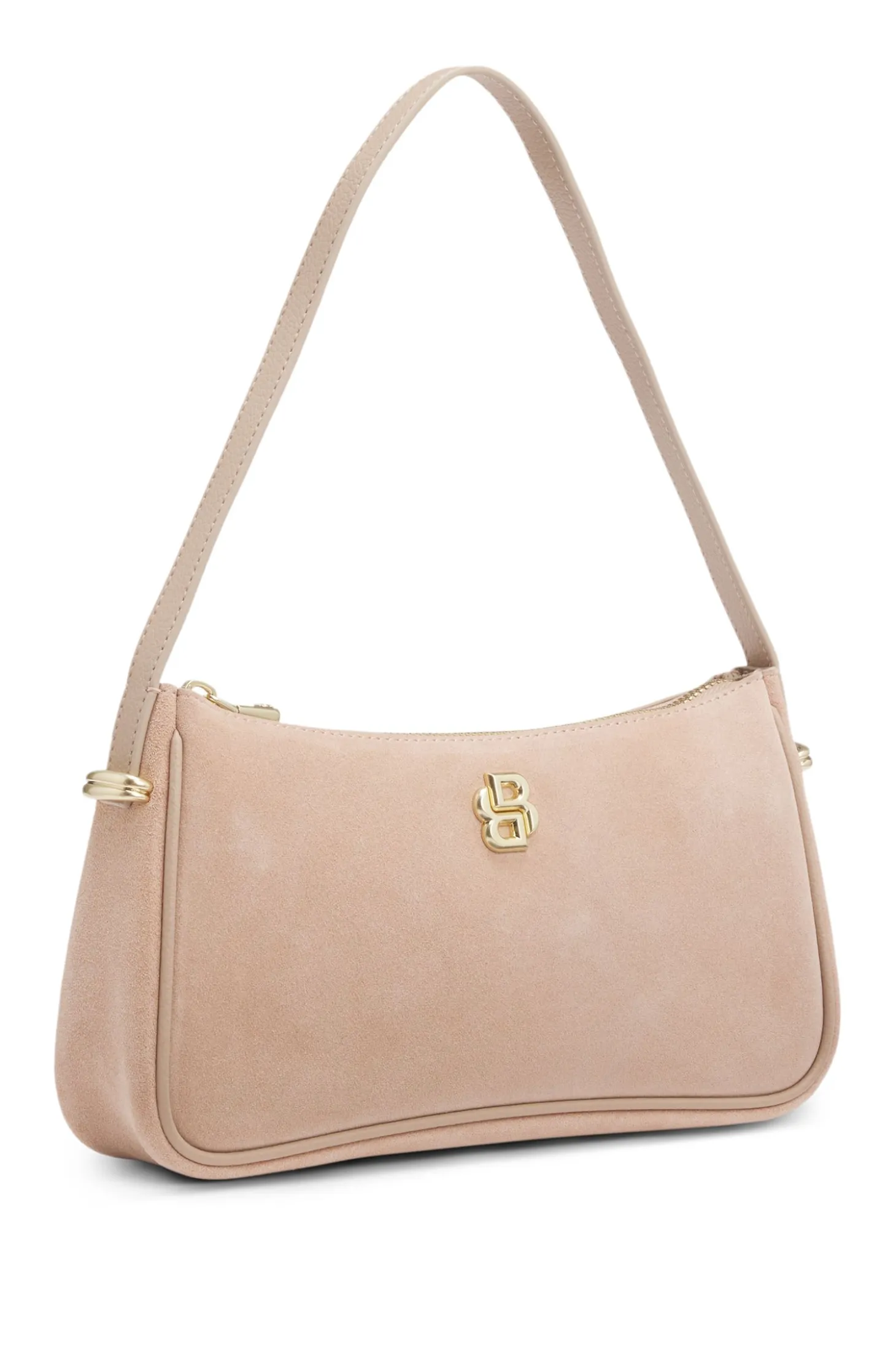 Suede shoulder bag with metallic Double B monogram