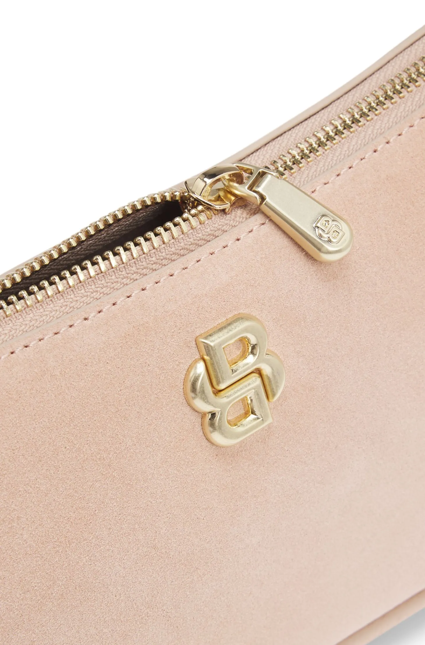 Suede shoulder bag with metallic Double B monogram