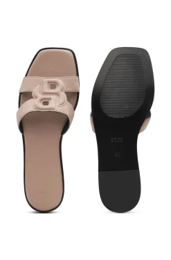 Suede slides with stitched Double B monogram