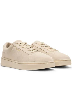 Suede trainers with gold-tone foil logo
