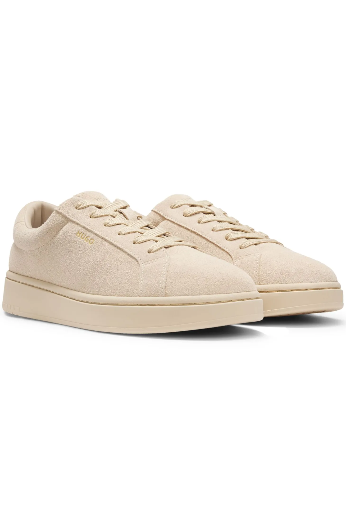 Suede trainers with gold-tone foil logo