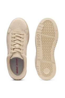 Suede trainers with gold-tone foil logo