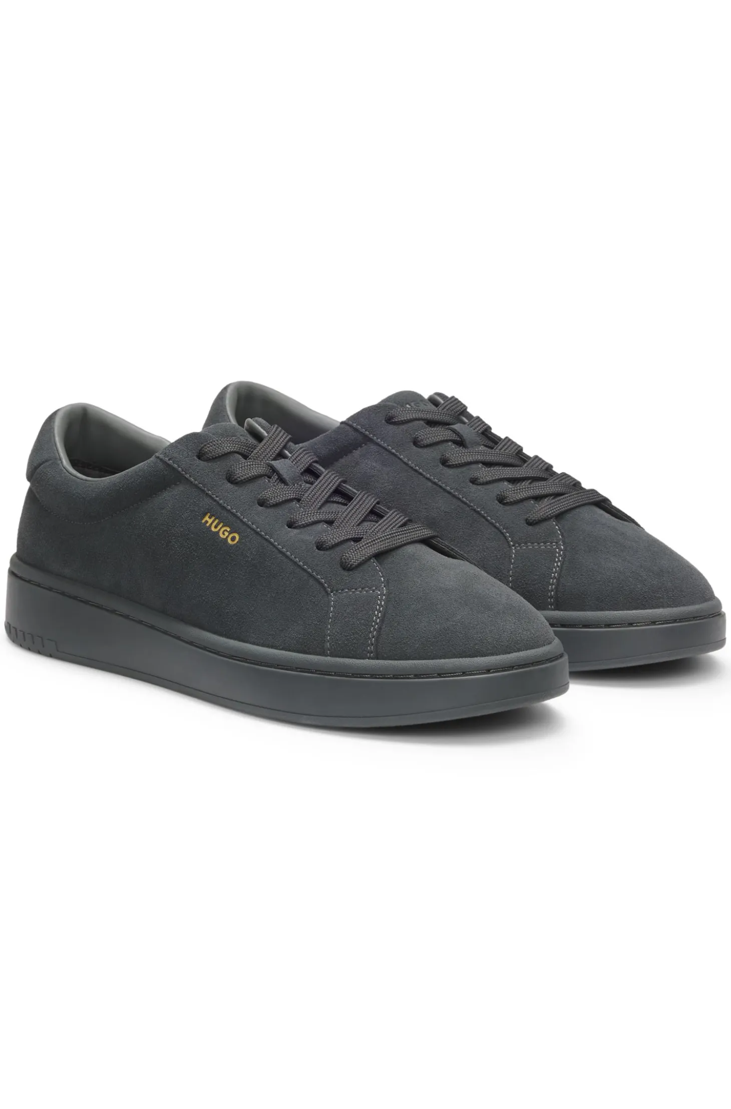 Suede trainers with gold-tone foil logo