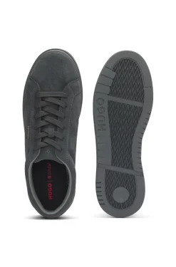 Suede trainers with gold-tone foil logo