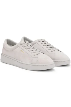 Suede trainers with gold-tone foil logo