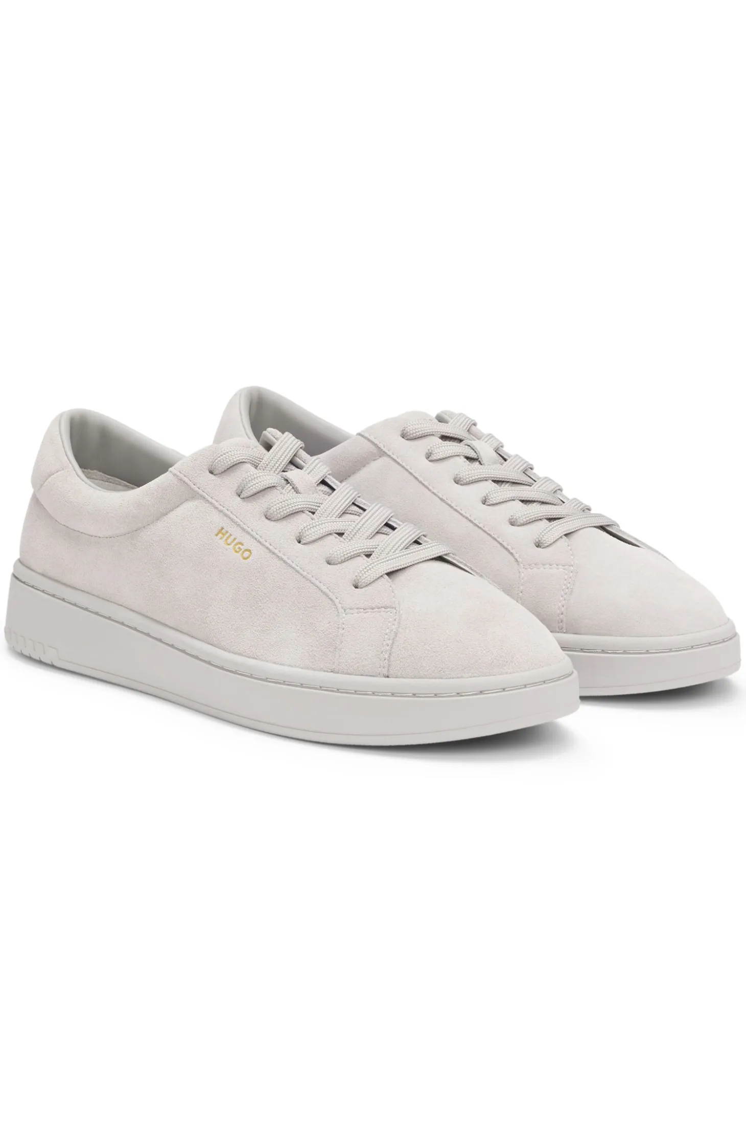 Suede trainers with gold-tone foil logo