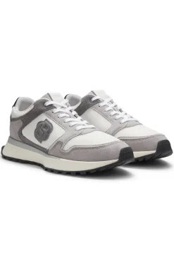 Suede-trim trainers with Double B monogram