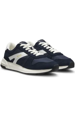 Suede-trim trainers with logo details