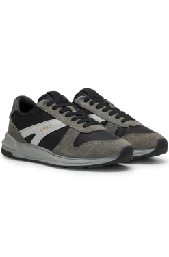 Suede-trim trainers with logo details