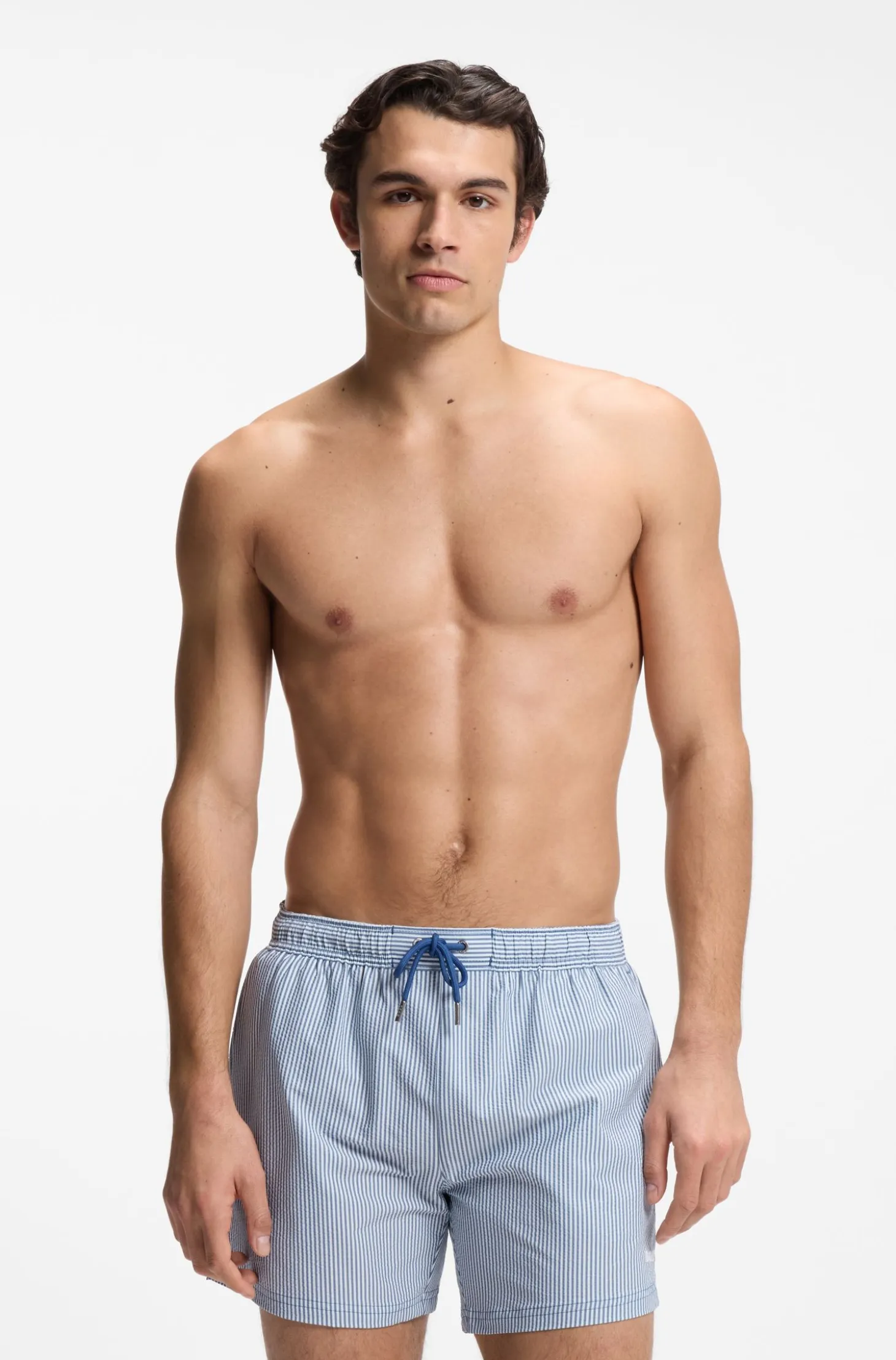 Swim shorts in seersucker fabric with embroidered logo
