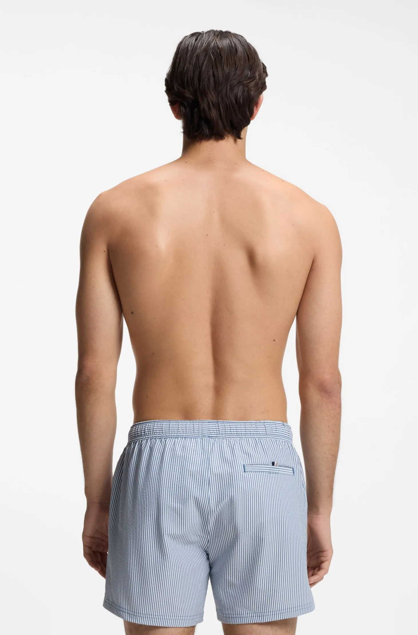 Swim shorts in seersucker fabric with embroidered logo