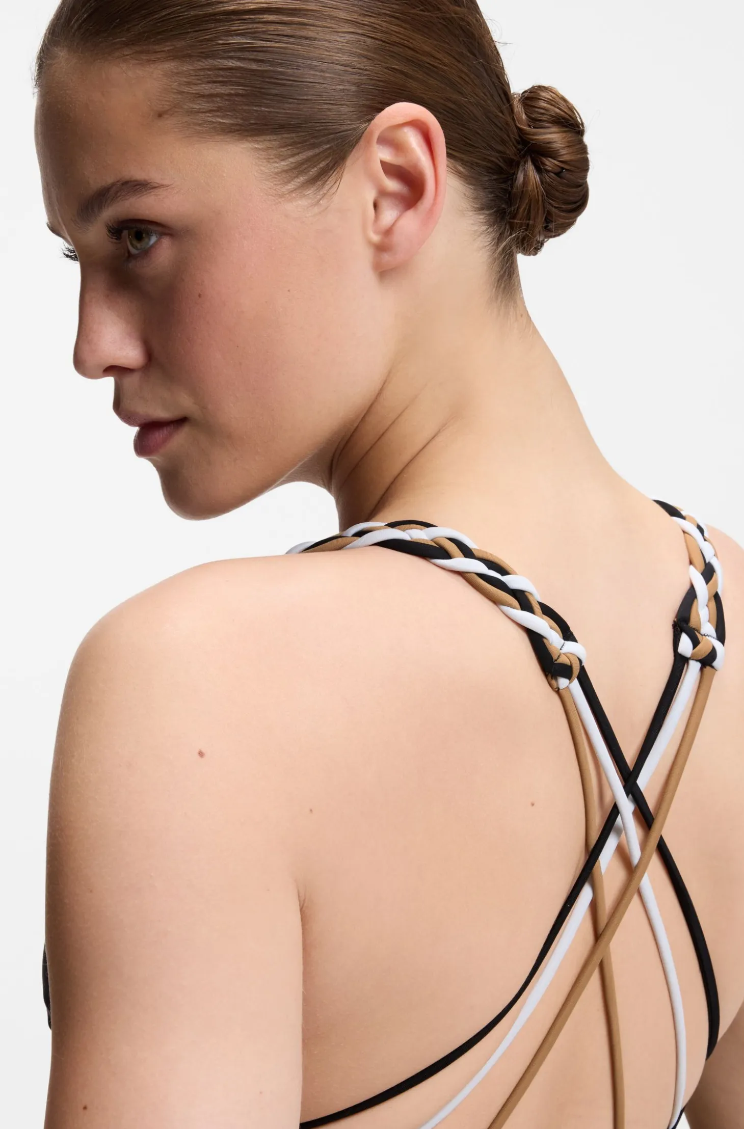 Swimsuit with signature-stripe braided straps