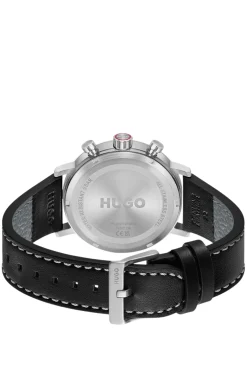 #Takeoff black-dial watch with stitched leather strap