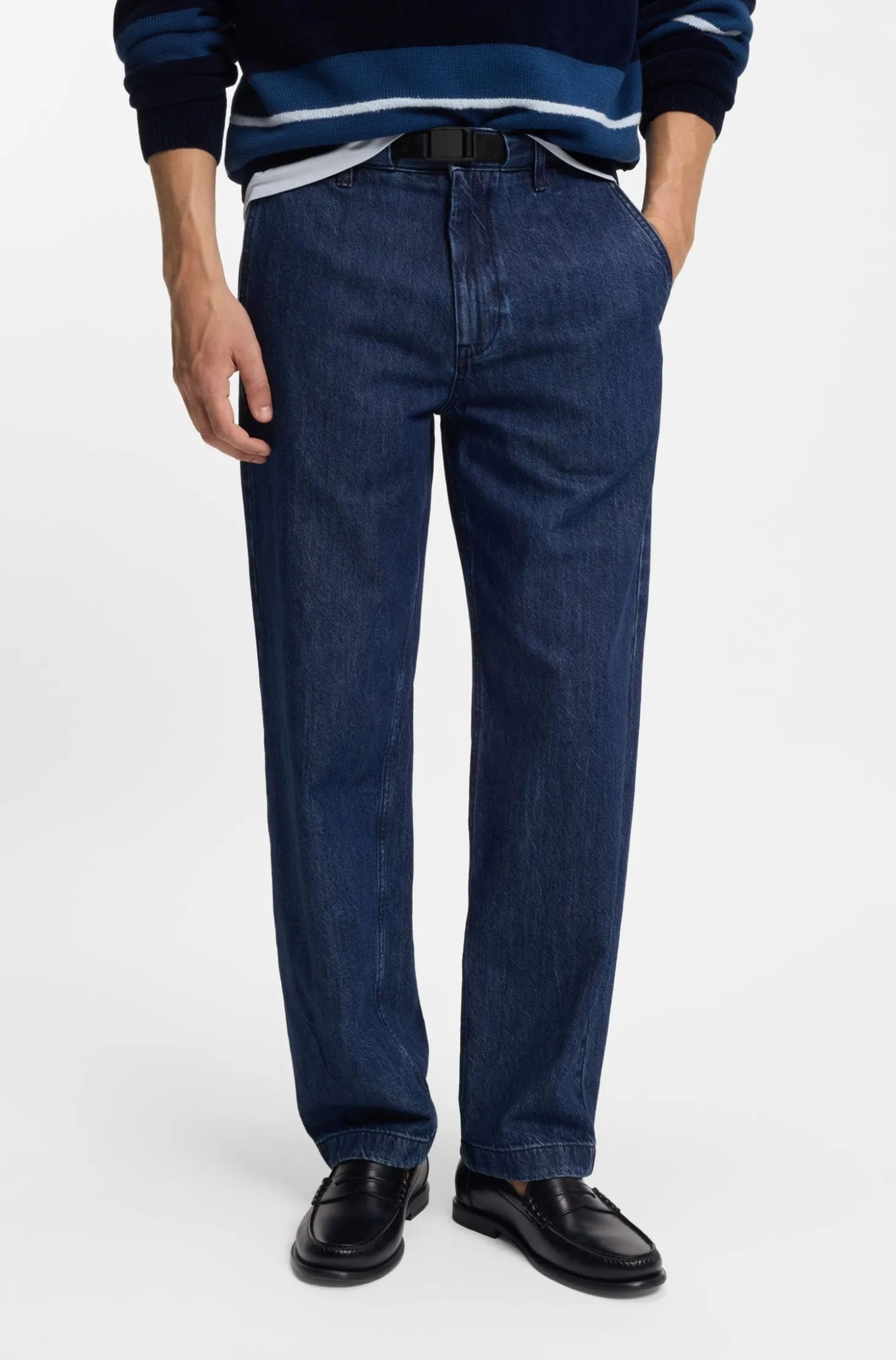 Tapered-fit jeans in blue rigid denim