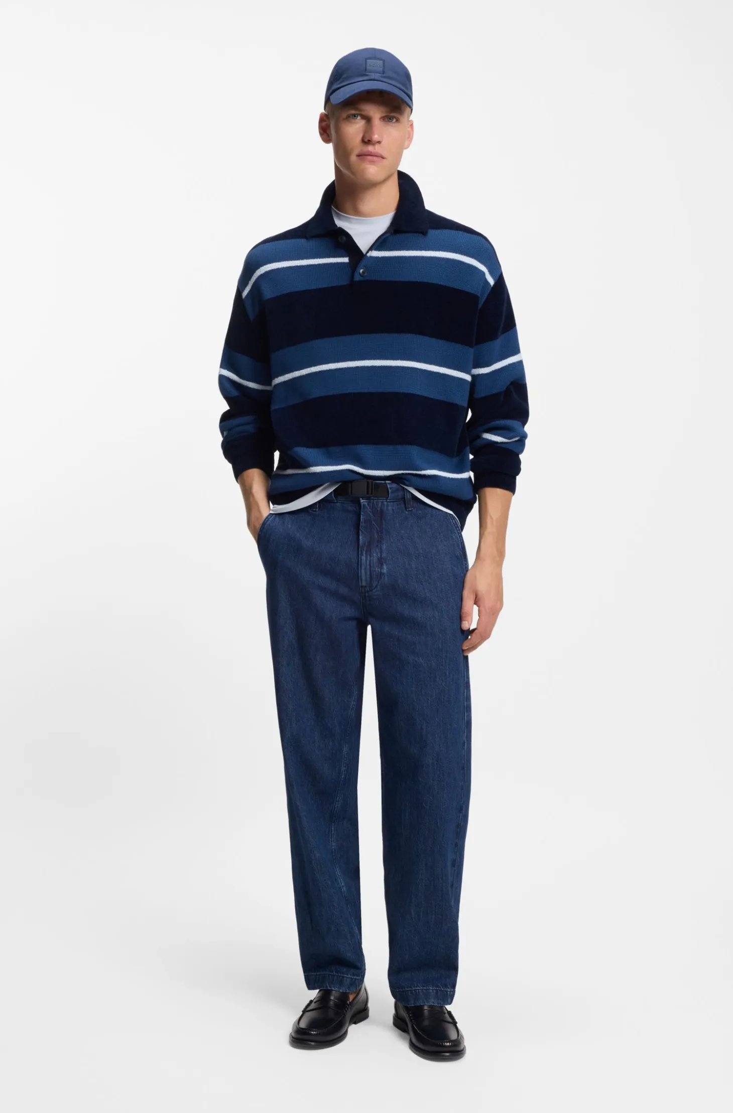 Tapered-fit jeans in blue rigid denim