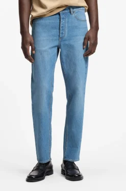 Tapered-fit jeans in bright-blue stretch denim