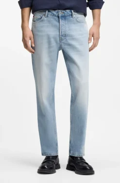 Tapered-fit jeans in bright-blue stretch denim