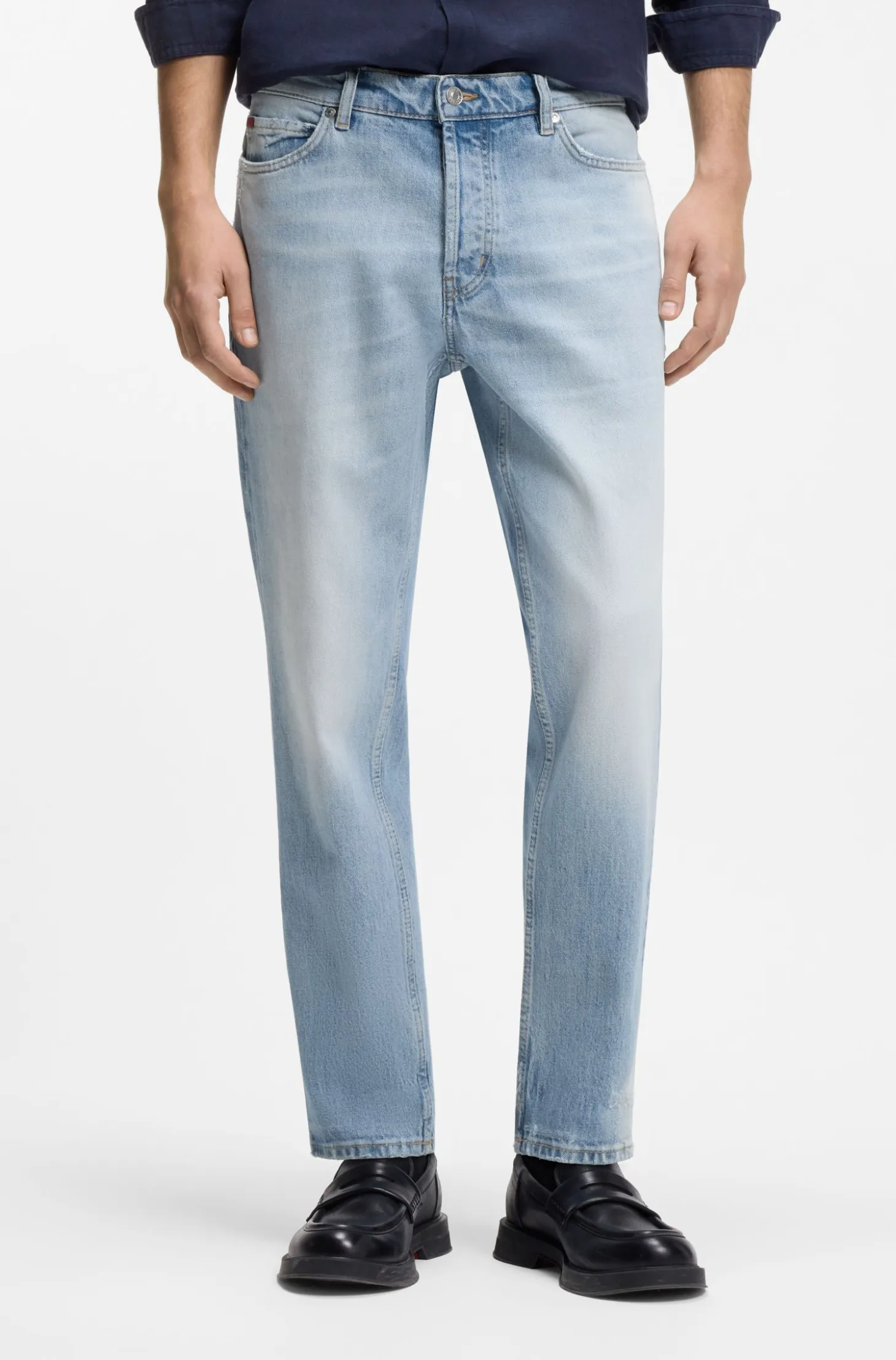 Tapered-fit jeans in bright-blue stretch denim