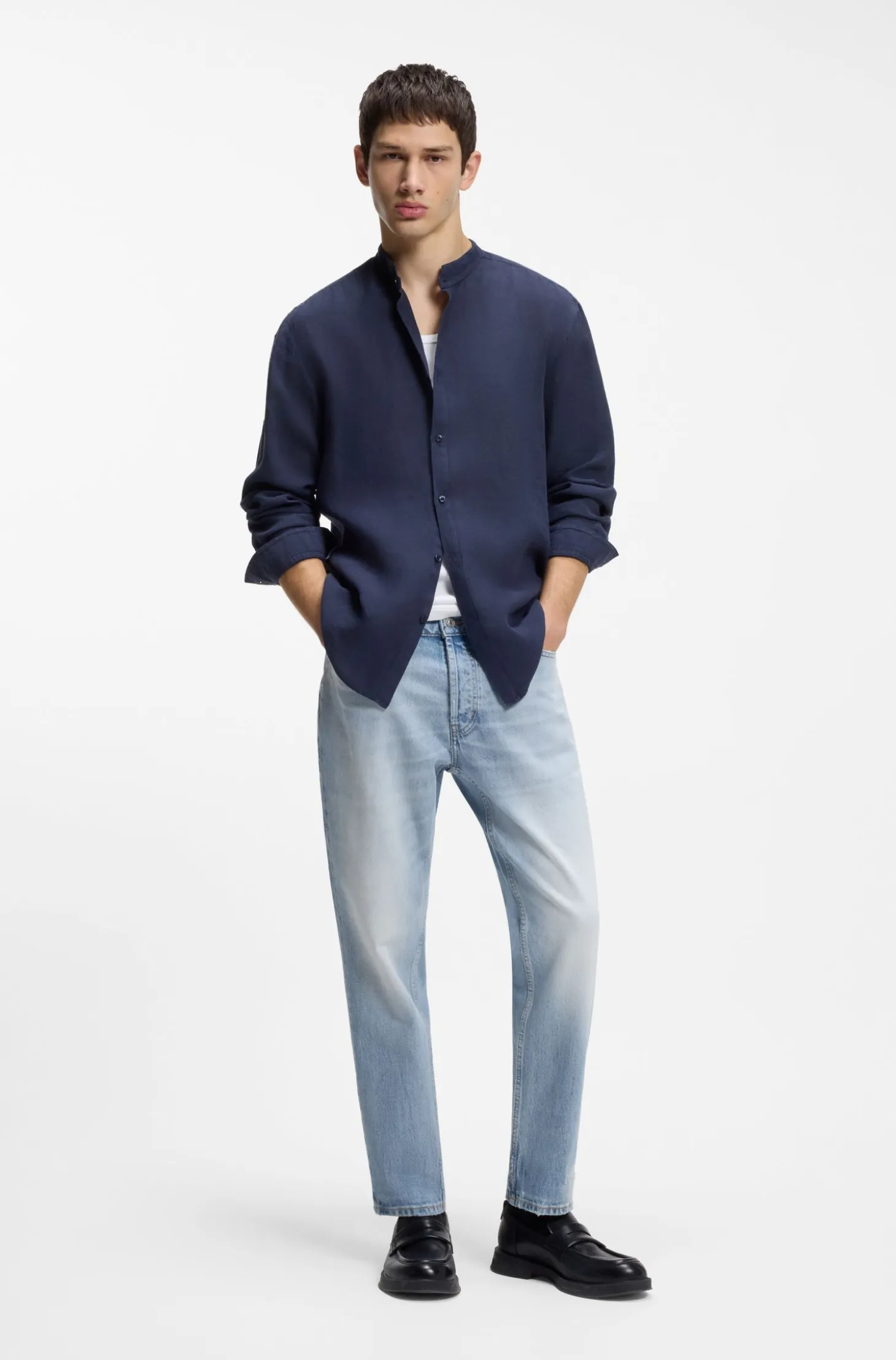 Tapered-fit jeans in bright-blue stretch denim