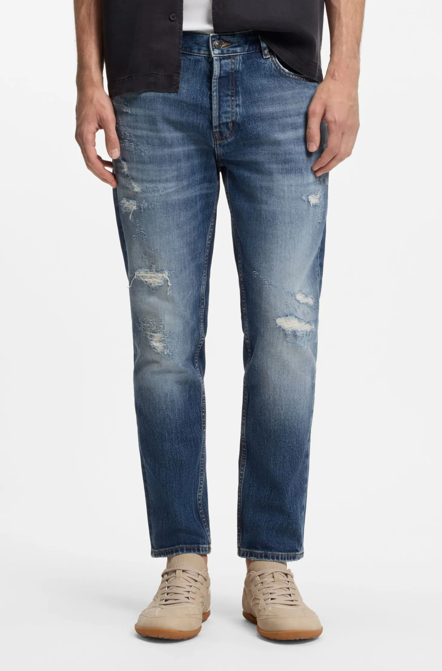 Tapered-fit jeans in dark-blue stretch cotton