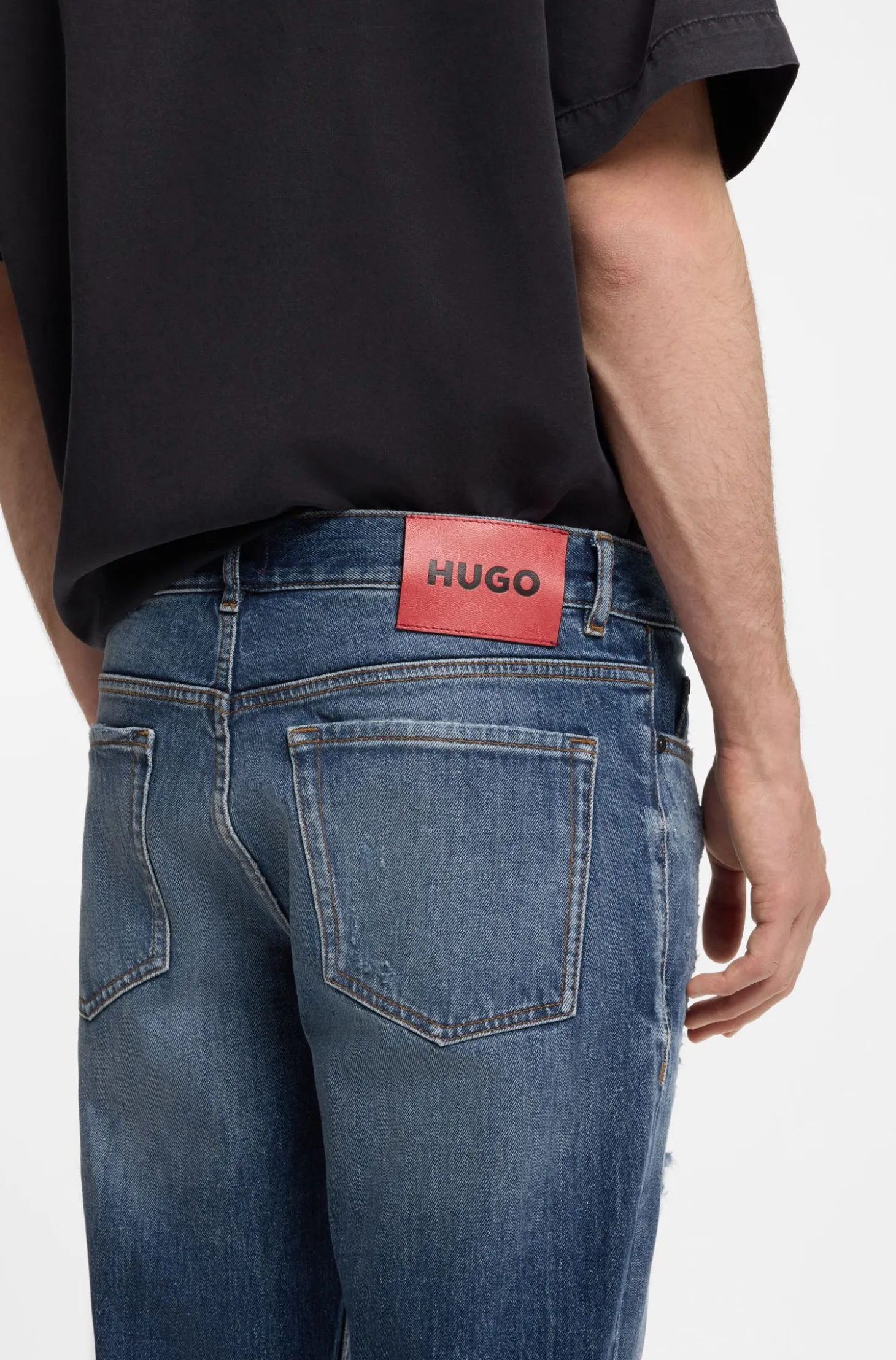 Tapered-fit jeans in dark-blue stretch cotton