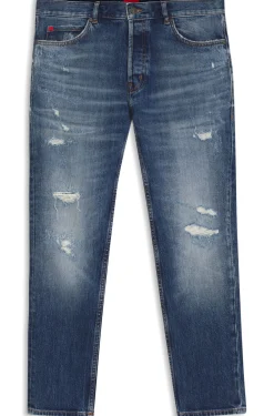 Tapered-fit jeans in dark-blue stretch cotton
