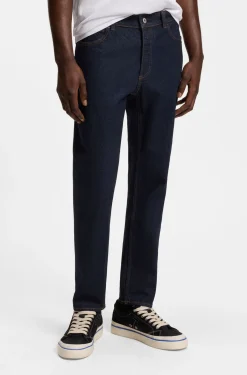 Tapered-fit jeans in dark-blue stretch denim