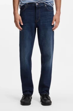 Tapered-fit jeans in dark-blue stretch denim