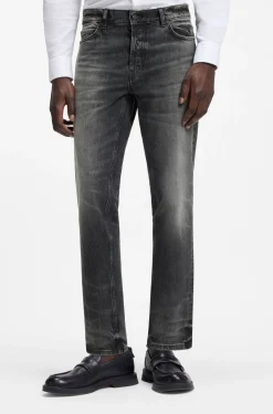 Tapered-fit jeans in dark-grey stretch denim