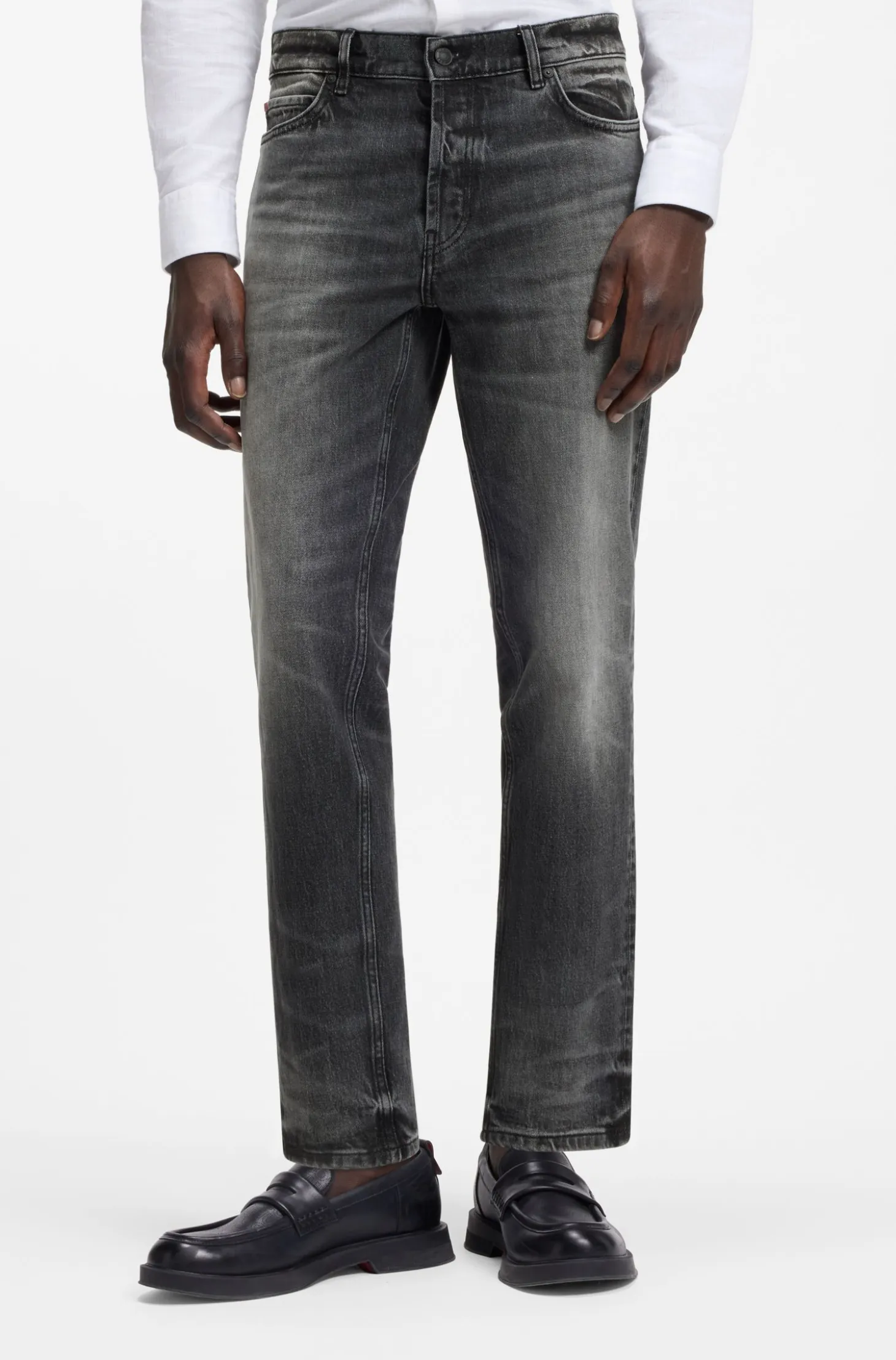 Tapered-fit jeans in dark-grey stretch denim