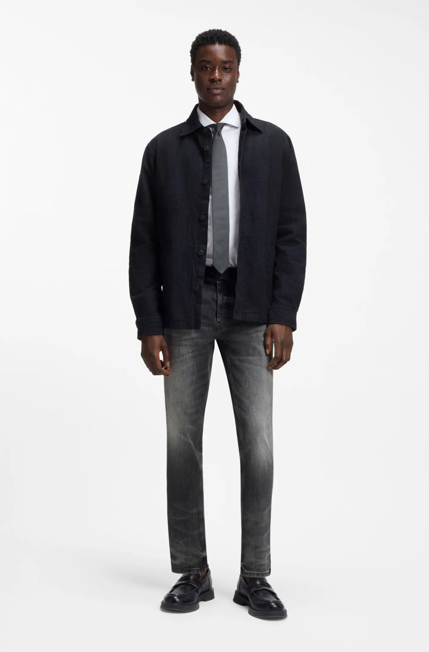 Tapered-fit jeans in dark-grey stretch denim