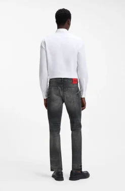 Tapered-fit jeans in dark-grey stretch denim