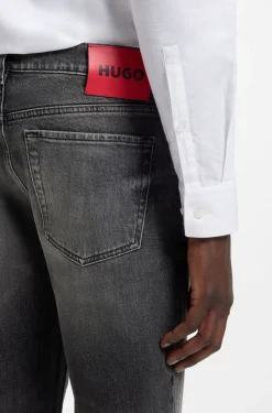 Tapered-fit jeans in dark-grey stretch denim