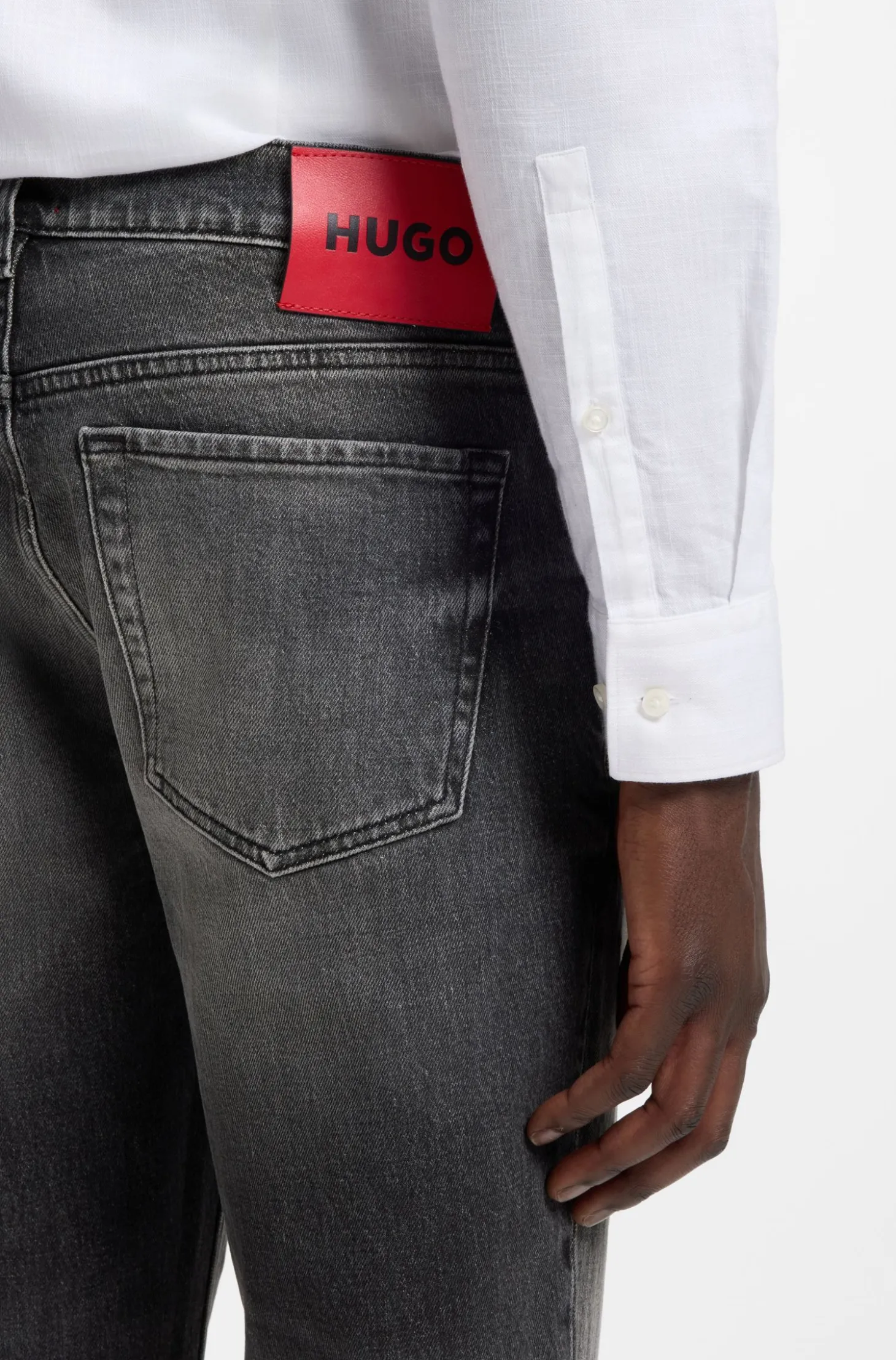 Tapered-fit jeans in dark-grey stretch denim