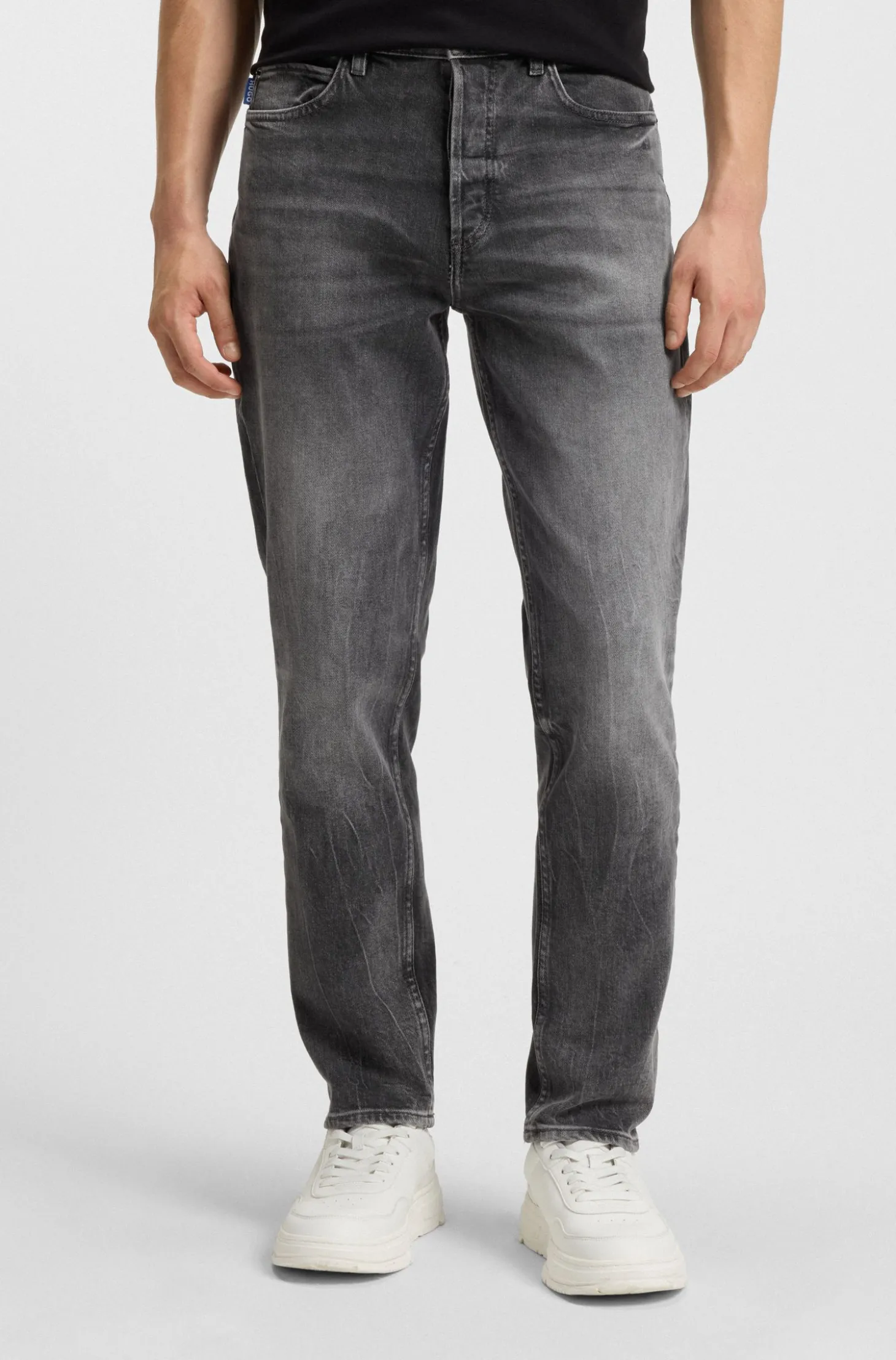 Tapered-fit jeans in dark-grey stretch denim