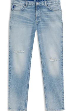 Tapered-fit jeans in light-blue distressed denim