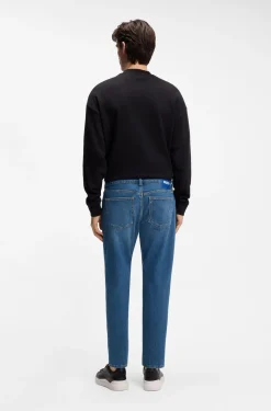 Tapered-fit jeans in mid-blue stretch denim