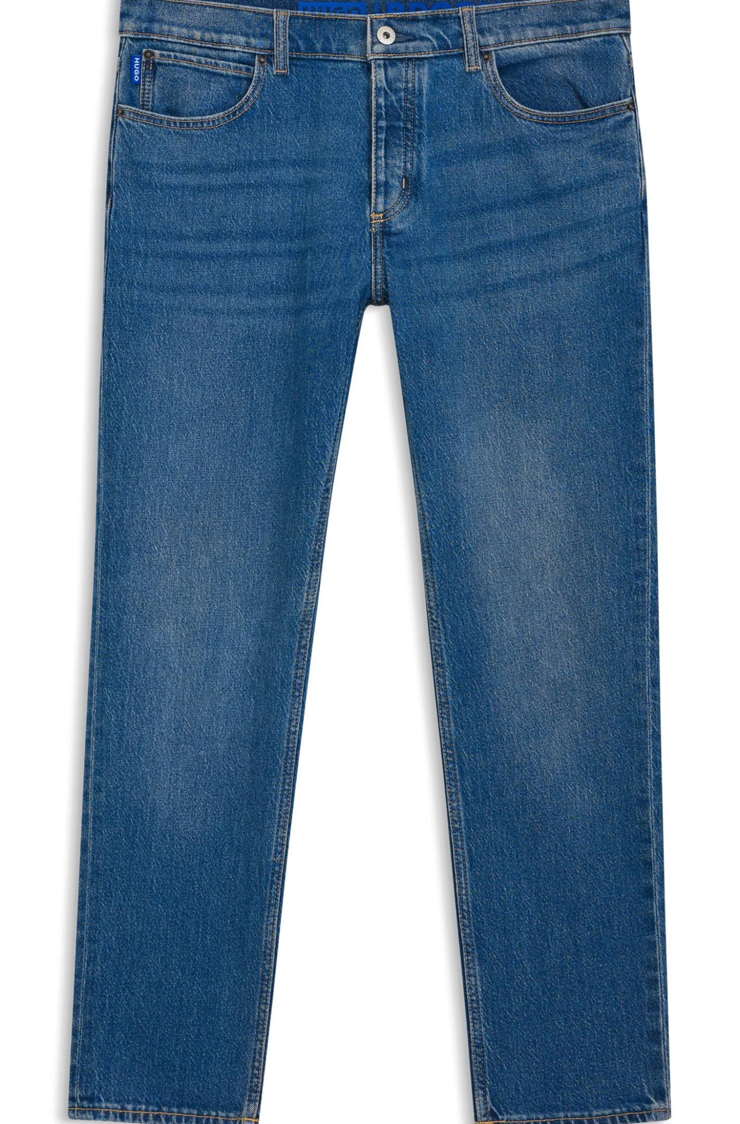 Tapered-fit jeans in mid-blue stretch denim
