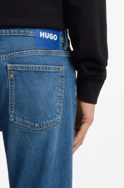 Tapered-fit jeans in mid-blue stretch denim