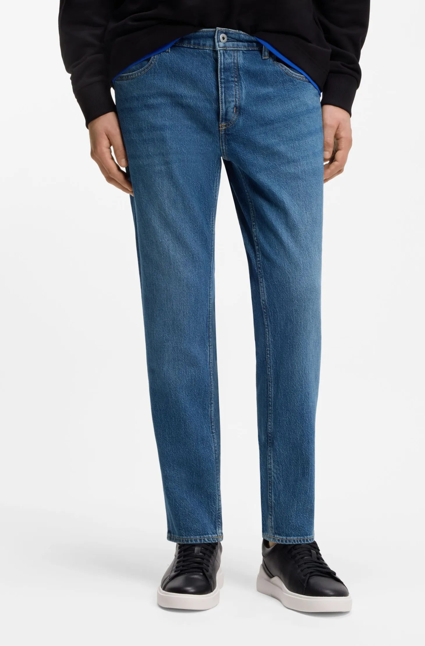 Tapered-fit jeans in mid-blue stretch denim