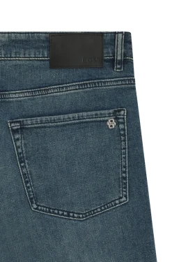 Tapered-fit jeans in washed-blue stretch denim