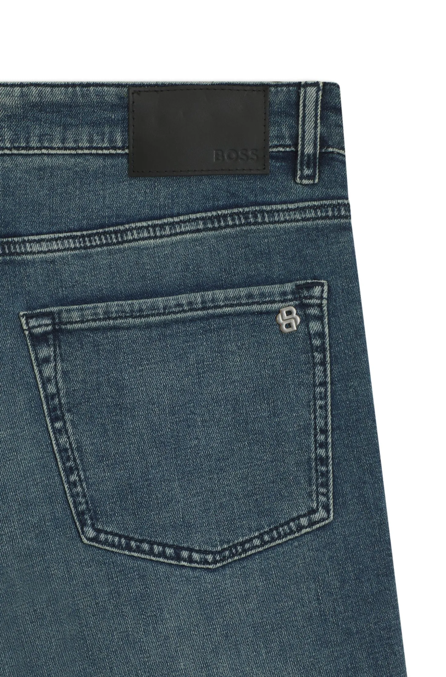 Tapered-fit jeans in washed-blue stretch denim