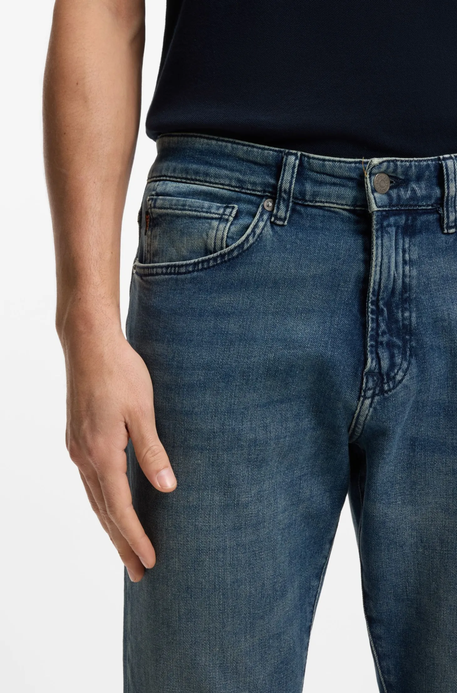 Tapered-fit jeans in washed-blue stretch denim