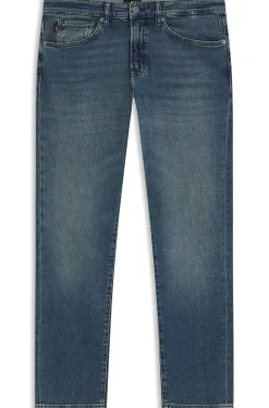 Tapered-fit jeans in washed-blue stretch denim
