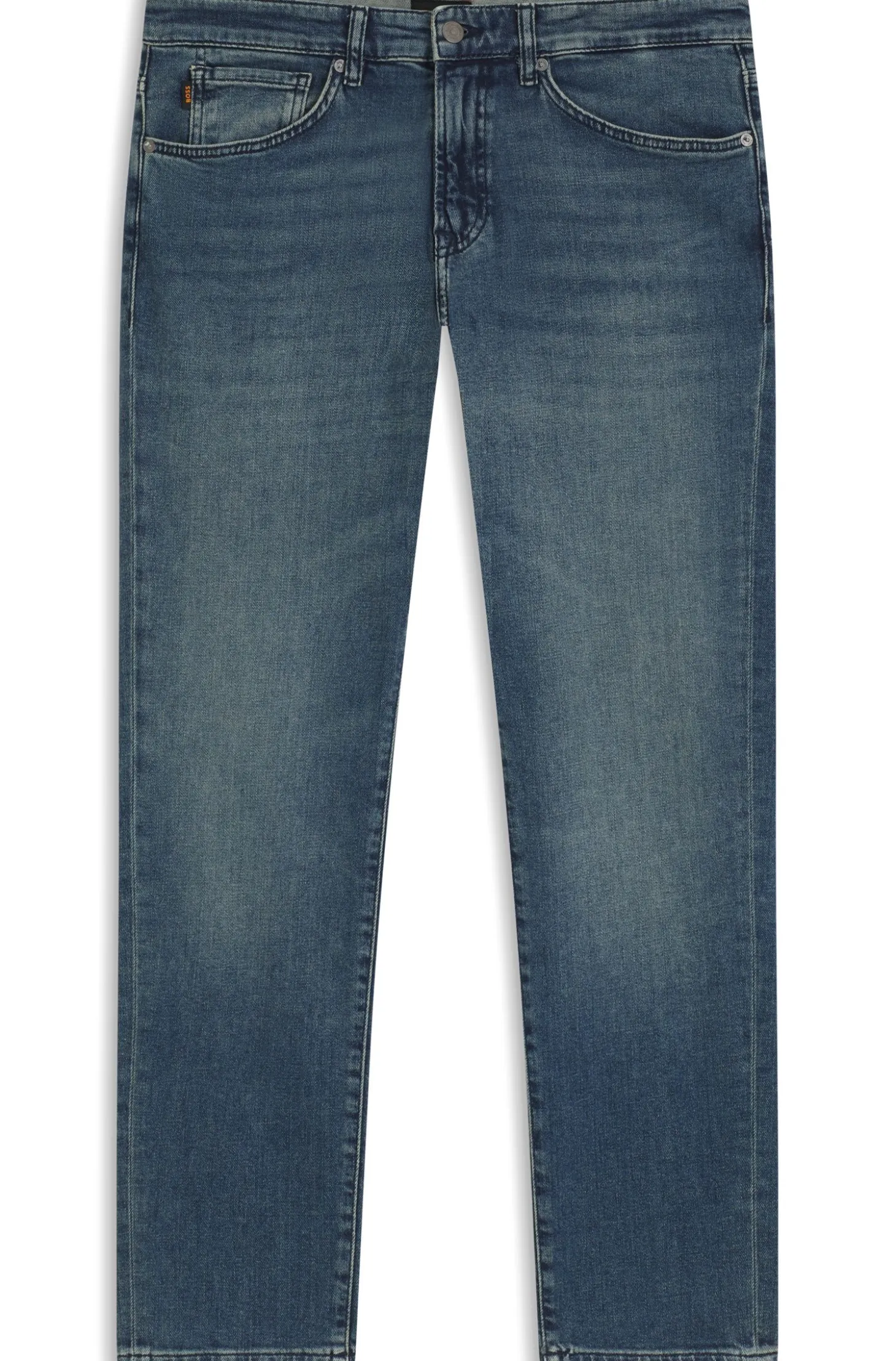 Tapered-fit jeans in washed-blue stretch denim