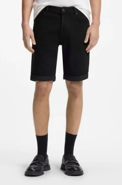 Tapered-fit shorts in black stretch denim