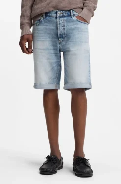 Tapered-fit shorts in bright-blue stretch denim