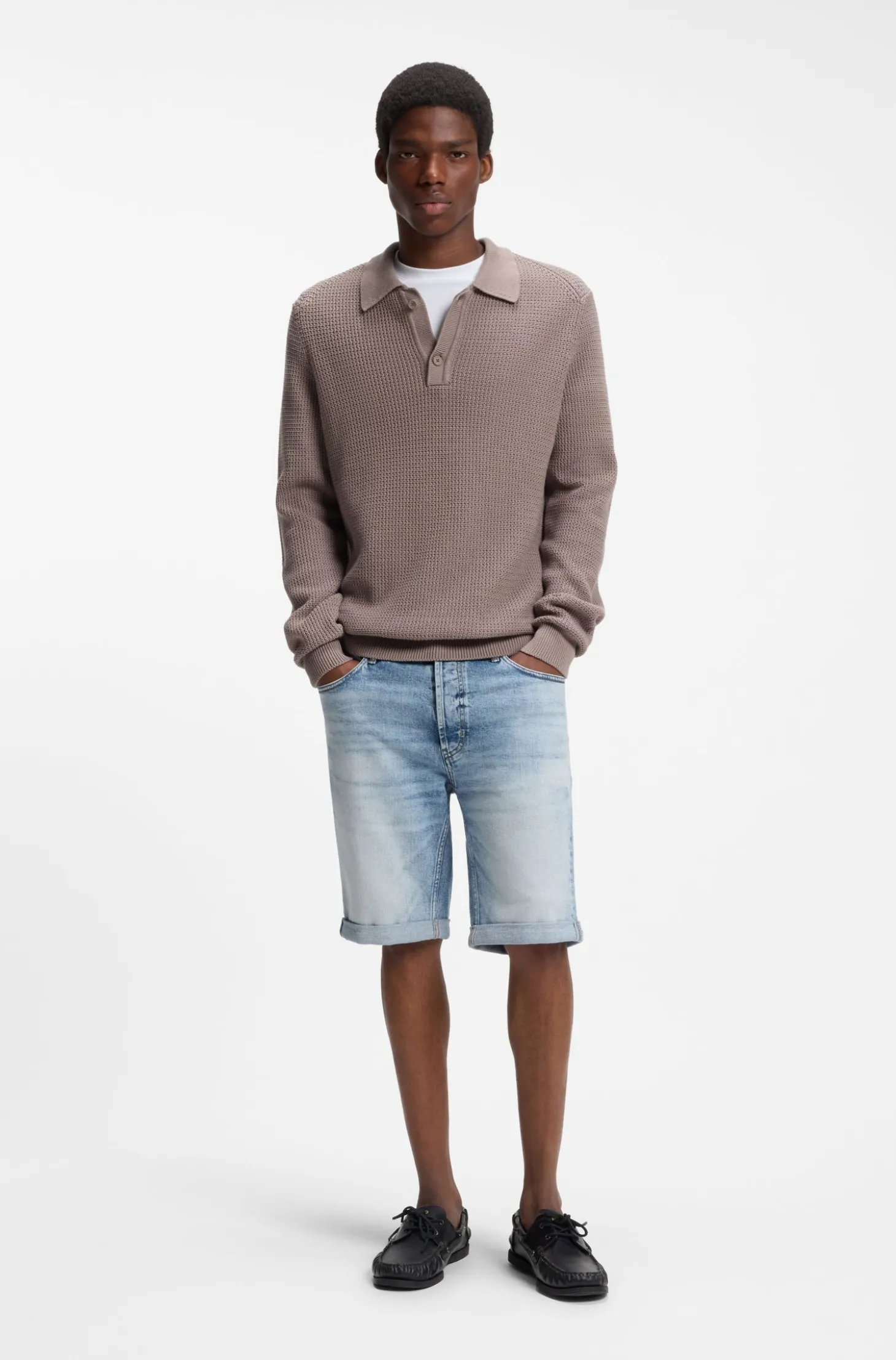 Tapered-fit shorts in bright-blue stretch denim